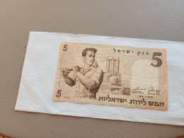 Israel-5 LIROT LABOURER-(1958)-(BLACK NUMBER)-(136)-(376714-ס/2)-Middle Crease And Stain-BANK NOTE - Israel