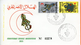 Maroc; FDC 1971, TP N°616/617 , Tête Bêche" Croissant Rouge Marocain ,croix Rouge "Morocco,Marruecos - Morocco (1956-...)