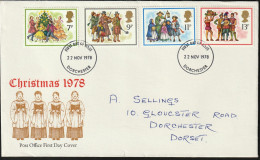 Great Britain   .   1978   .  "Christmas 1978 - Carol Singers"   .   First Day Cover 4 Stamps - 1971-1980 Em. Décimales