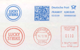 125  Tabac, Cigarette: 2 Ema D'Allemagne, 1998/2009. Tobacco Meter Stamps From Germany. Lucky Strike, Hamburg - Droga