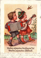 G8110 - Fr. Bertram Glückwunschkarte - Kinder Harmonium Mandoline Gitarre - Verlag Max Hirmer - Anniversaire