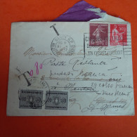 LETTRE NANCY POUR SAN REMO TAXE TIMBRE 1937 - 1921-1960: Modern Period