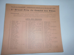 Ville De Connerré  Assemblée Annuelle Du 30 Juillet 1950  1er Grand Prix Du Comité Des Fetes ( Liste Des Engagés - Pays De Loire