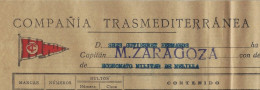 1923 NAVIGATION CONNAISSEMENT BILL OF LADING CONOCIMIENTO Cia Trasmediterranea Barcelona De Cadiz à  Melilla  Cognac - Spagna