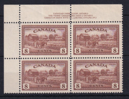 Canada.: 1946/47   Peace Re-conversion  SG401   8c   [Imprint Block]       MH Block Of 4 - Neufs