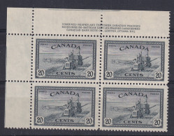 Canada.: 1946/47   Peace Re-conversion  SG404   20c   [Imprint Block]       MH Block Of 4 - Unused Stamps