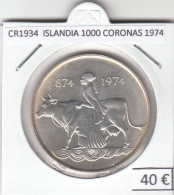 CR1934 MONEDA ISLANDIA 1000 CORONAS 1974 PLATA - Islande