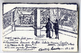 CHANTAL LANVIN  GALERIE M GARNIER PARIS  -  DESSIN  REALISEE SUR CARTE POSTALE  -   SIGNEE CHANTAL LANVIN  1993 - Drawings