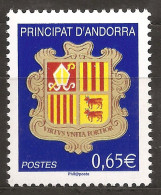 Andorre Français 2008 N° 651 ** Armoiries, Blason, Virtus Unita Fortior, Épiscopat, Mitre, Catalogne, Foix, Vache, Béarn - Unused Stamps