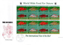 WWF  LOCAL FDC  TURKS & CAICOS,  M/s  /  Lettre De Première Jour, Feuille   - 1998 - Poissons