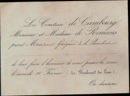 Comtesse De CAMBOURG : Carton D'invitation (fin XIXe) - Historische Personen