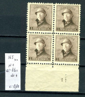 Belgique  N° 165 Xx  Pl 1  Bloc De 4 (Grand Chiffre) - ....-1960