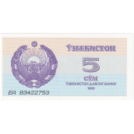 Ouzbékistan, 5 Sum, 1992-1993, 1992, KM:63a, NEUF - Uzbekistan