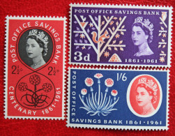 100 Years Of Postal Savings Bank (Mi 343-345 Yv 359-361) 1961 Ongebruikt MH * ENGLAND GRANDE-BRETAGNE GB GREAT BRITAIN - Unused Stamps