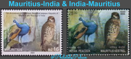 Mauritius India 2023 & India Mauritius Joint Issue,Bird,Aves,Peocock,Mauritius Kestrel,Birds Of Prey MNH(**) Inde Indien - Joint Issues