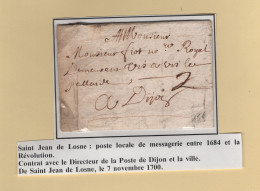 St Jean De Losne - Cote D Or - Poste Locale - 7 Novembre 1700 - ....-1700: Précurseurs