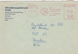 DDR Brief Mit Freistempel Dresden 1989 Rot VEB Kraftfahrzeugzubehörwerke - Franking Machines (EMA)