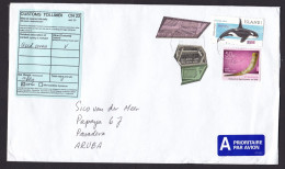 Iceland: Airmail Cover To Aruba, 2012, 4 Stamps, Odd-shaped, Value Overprint, Orca, CN22 Customs Label (minor Crease) - Covers & Documents