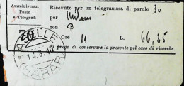 ITALIA - COLONIE - ASELLE / HARAR ETIOPIA Su Ricevuta Vaglia. Annullo RARO - S6058 - Ethiopie