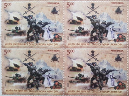 India 2023 Army Day, Helicopter, Arjun Tank MK III, Gun, Sword, Sniper, Paratroopers, Rocket, War Block Of 4 MNH - Hélicoptères