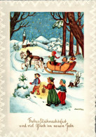 G8143 - TOP Kützing Glückwunschkarte Weihnachten - Kinder Pferdeschlitten Schneefall Winterlandschaft - Andere & Zonder Classificatie