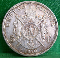 MONNAIE NAPOLEON III, 5 FRANCS 1870 A PARIS  , Tête Laurée Argent   Old Silver FRANCE COIN - 5 Francs