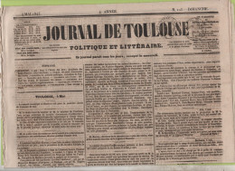 JOURNAL DE TOULOUSE 04 05 1845 - FOIRE DES FLEURS - PAIRS - STRASBOURG - EXECUTION A NEVERS - BERNE - TURQUIE GRECE ... - 1800 - 1849