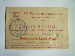 2023 - 3486  26 ème FOIRE DE TOULOUSE  1957  INVITATION Donnant Droit à Une Entrée à Tarif Réduit     XXX - Advertising