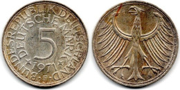 MA 28999  / Allemagne - Deutschland - Germany  5 Mark 1971 F TTB+ - 5 Mark