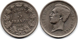 MA 29003  / Belgique - Belgien - Belgium 5 Francs 1931 TTB - 5 Francs & 1 Belga