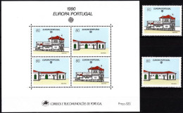 PORTUGAL 1990 EUROPA: Post Offices, Architecture. 2v + S/sheet, MNH - 1990