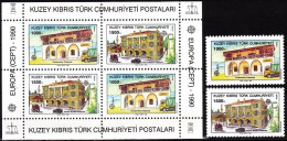 TURKISH CYPRUS 1990 EUROPA: Post Offices, Architecture. Set & Souvenir Sheet, MNH - 1989