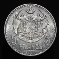 Monaco, Louis II, 5 Francs, 1945, Aluminium, SUP (AU), KM#122, G.MC135 - 1922-1949 Luigi II