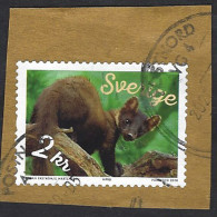 Svezia, Sweden 2018; Martora, Martre, Marten (Martes Martes), Famiglia Mustelidae, Stamp On Cover Fragment - Oblitérés
