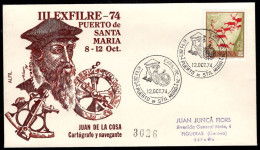 SPAIN(1974) Juan De La Cosa. Illustrated Cancel And Cachet On Envelope. Navigator And Cartographer Who Made The First Eu - Otros & Sin Clasificación