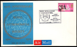 GREAT BRITAIN(1970) Herschel. Unaddressed FDC With Cachet And Thematic Cancel. Scott No 616. Discovery Of Uranus. - 1952-1971 Pre-Decimale Uitgaves