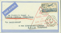 YT Poste Aérienne N°9 Cachet Alger Oran Par Air Afrique 1er Service 15 4 37 CAD Paris 96C Air France 14 4 37 Par Avion - 1927-1959 Brieven & Documenten