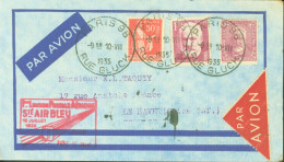 1ère Liaison Postale Aérienne Sté Air Bleu 10 7 1935 Paris Le Havre CAD Paris 10 7 35 Par Avion YT N°283 293 304 - 1927-1959 Covers & Documents