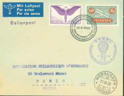 Suisse YT Poste Aérienne N°12 + 9 CAD Aarau Nationale Briefmarken Ausstellung 17-25 9 38 Ballon Ballonpost - Andere & Zonder Classificatie