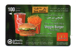 Bahrain Phonecards - Series McDonalds - Veggie Burger - 100 Units  - ND 2001 - Bahrain