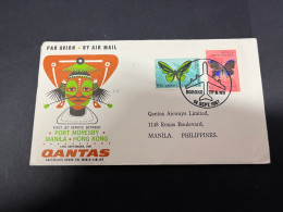4-12-2023 (1 W 18) Papua New Guinea 1967 Cover (Butterfly Stamp)- QANTAS 1st Flight Port Moresbi - Manila - Hong Hong - Andere (Lucht)