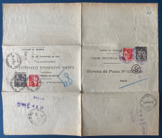 France 1937 Entier Postal Chaplain 1.50 F Noir + 50 C Paix Rouge Format 278 X 238 Mm. CHA P4 TTB - Rohrpost