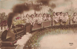 FANTAISIES - Des Bébés Sur Les Wagons Du Train - Colorisé - Carte Postale Ancienne - Baby's