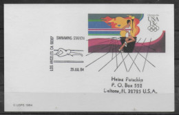 USA   Carte PAP Jo 1984 Natation - Swimming