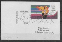 USA   Carte PAP Jo 1984 Hockey Sur Gazon - Hockey (Field)