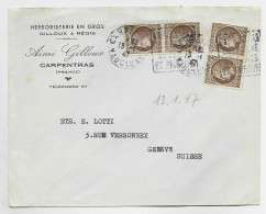 MAZELIN 2FR50X4 LETTRE COVER DAGUIN CARPENTRAS 13.1.1947  POUR SUISSE AU TARIF - 1945-47 Ceres De Mazelin