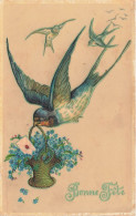 ANIMAUX - Oiseaux - Hirondelles - Panier De Fleurs Et Une Lettre - Bonne Fête - Carte Postale Ancienne - Birds