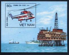 Vietnam Viet Nam MNH Perf Souvenir Sheet 1989 : Helicopter / Oil Rig (Ms565B) - Viêt-Nam