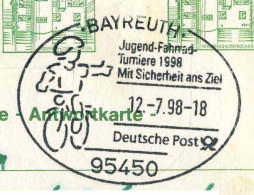 131  Bicycle: Oblit. D'Allemagne, 1998 - Cycling Education, Youth: Pict. Cancel From Bayreuth, Germany. Cyclisme Vélo - Radsport