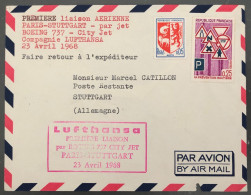 France, Premier Vol, Par Boeing 737 - Paris, Stuttgart 23.4.1968 - (B1442) - First Flight Covers